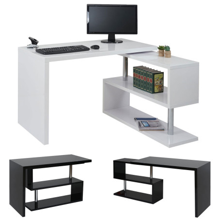 Bureau en angle table d'ordinateur, poli fin, rotatif 120x60cm - blanc