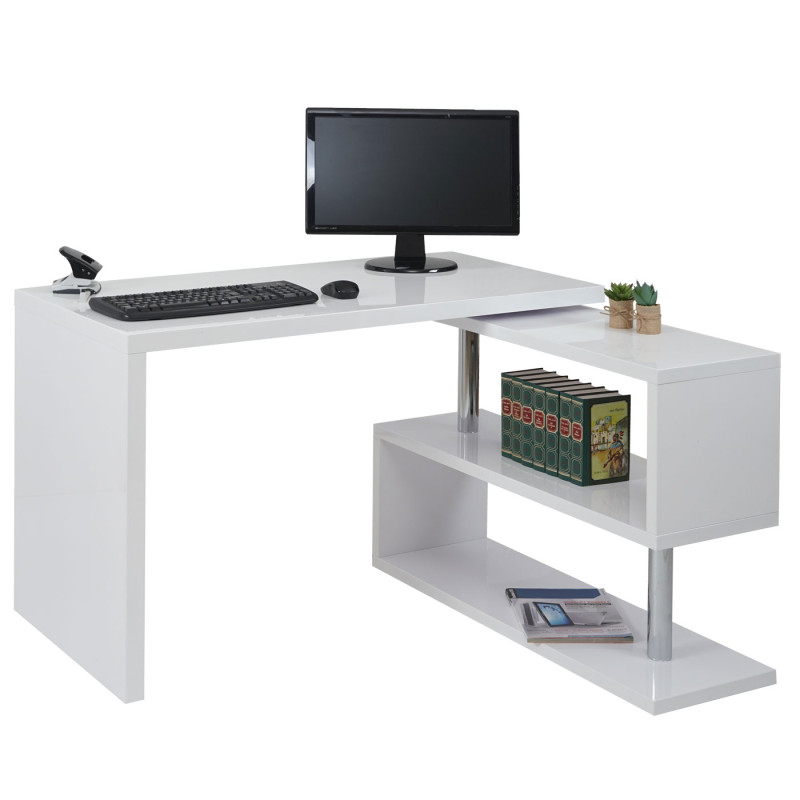 Bureau en angle table d'ordinateur, poli fin, rotatif 120x60cm - blanc