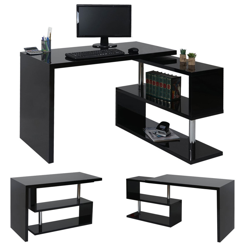 Bureau angulaire brillant, pivotant, 120x60cm - noir