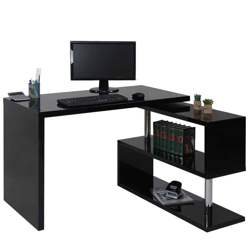 Bureau angulaire brillant, pivotant, 120x60cm - noir