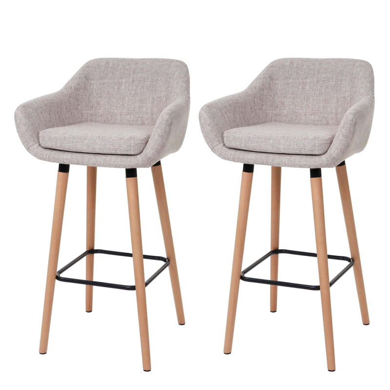 2x tabouret de bar Malmö T381, chaise bar/comptoir - tissu, crème gris