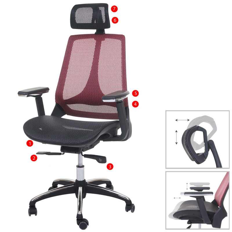 Chaise de bureau chaise pivotante, tissu ISO9001, noir/rouge