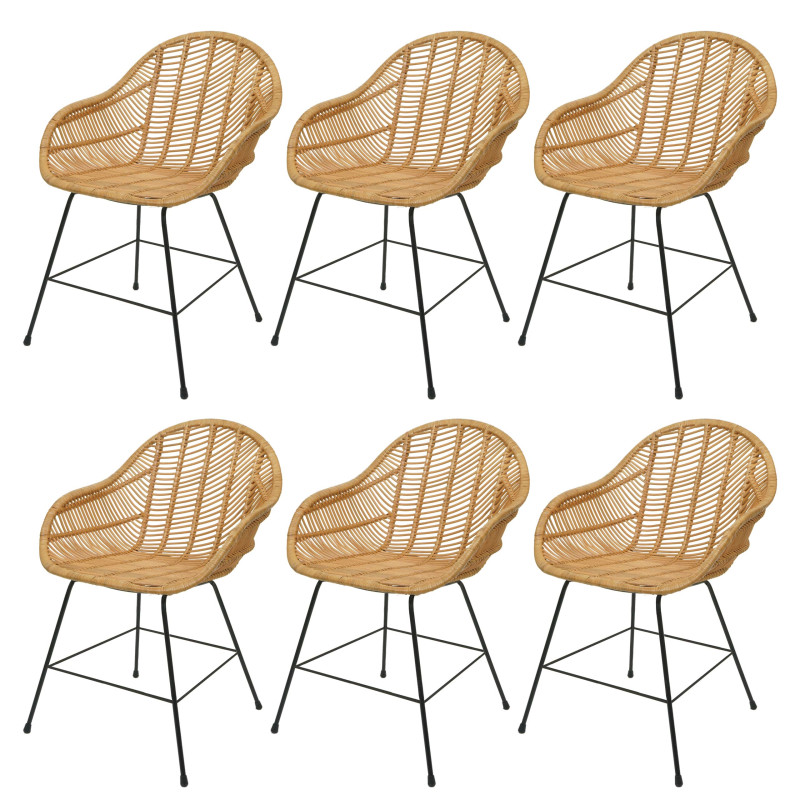 Lot de 6 chaises de salle à manger chaise de cuisine en osier chaise en rotin chaise en rotin, Kubu rotin métal