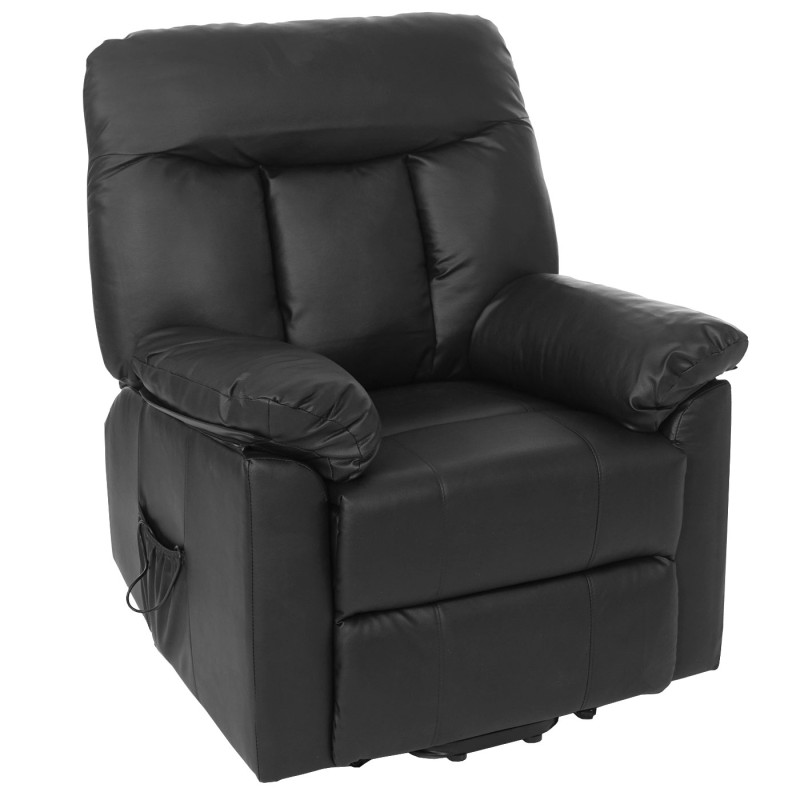 Fauteuil de télévision Watford, fauteuil relax, chaise longue, aide pour se lever - noir, similicuir