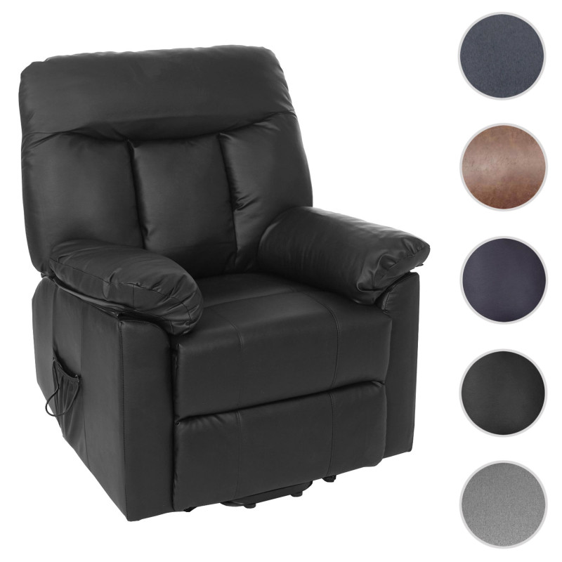 Fauteuil de télévision Watford, fauteuil relax, chaise longue, aide pour se lever - noir, similicuir