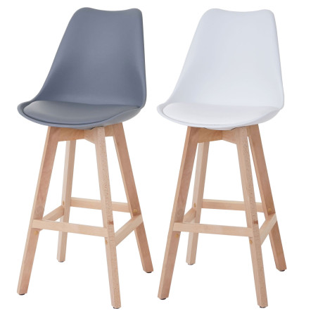 2x tabouret de bar Malmö T501, design rétro - gris foncé, siège similicuir gris foncé, pieds clairs