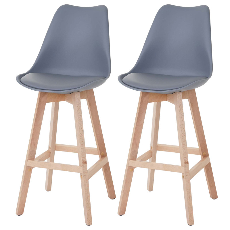 2x tabouret de bar Malmö T501, design rétro - gris foncé, siège similicuir gris foncé, pieds clairs