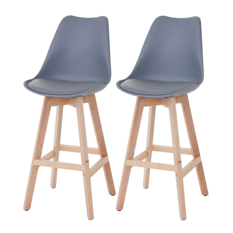 2x tabouret de bar Malmö T501, design rétro - gris foncé, siège similicuir gris foncé, pieds clairs