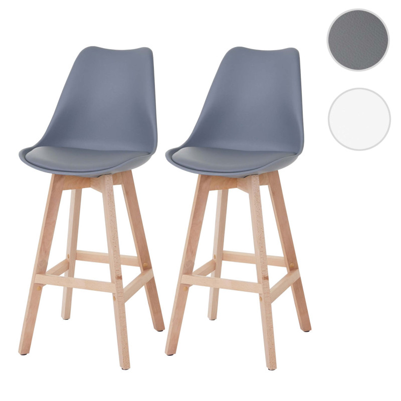 2x tabouret de bar Malmö T501, design rétro - gris foncé, siège similicuir gris foncé, pieds clairs