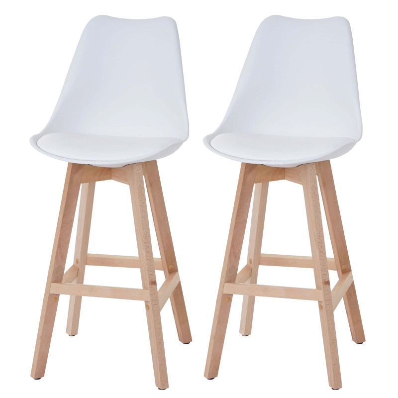 2x tabouret de bar Malmö T501, design rétro - blanc, siège similicuir blanc, pieds clairs