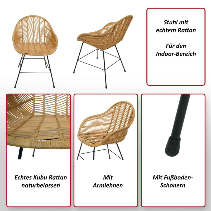 Lot de 6 chaises de salle à manger chaise de cuisine en osier chaise en rotin chaise en rotin, Kubu rotin métal