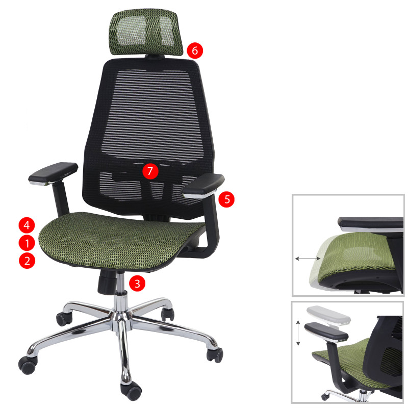 Chaise de bureau chaise pivotante, fonction glisse, tissu ISO9001 - vert/noir