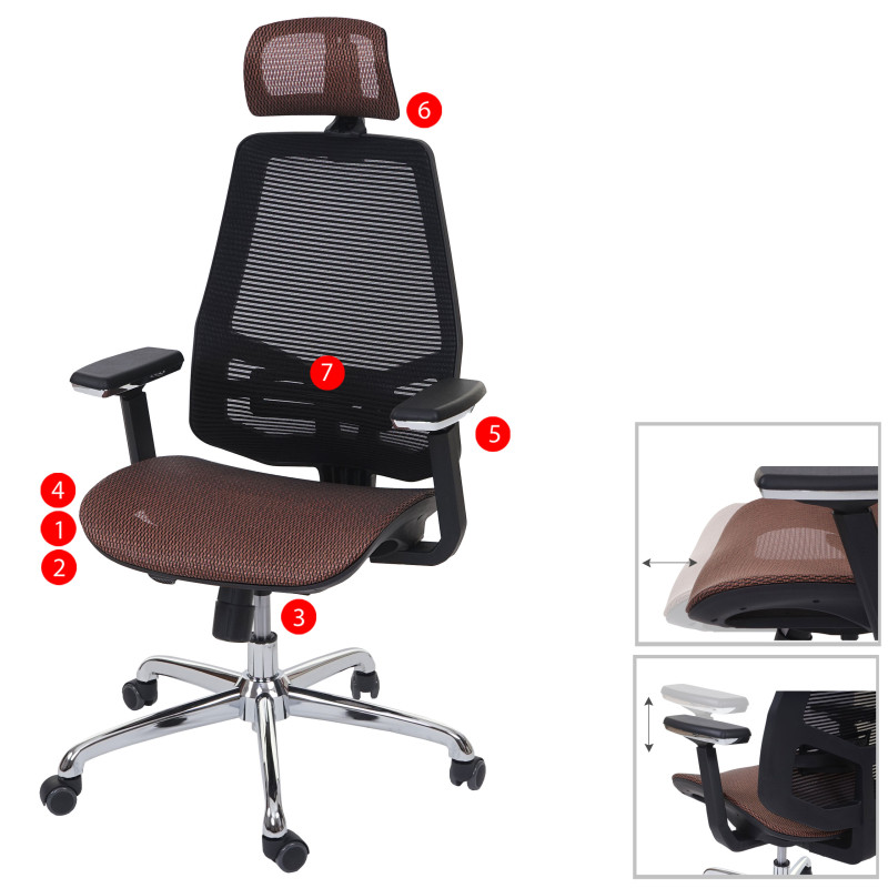 Chaise de bureau chaise pivotante, fonction glisse, tissu ISO9001 - brun rouge/noir