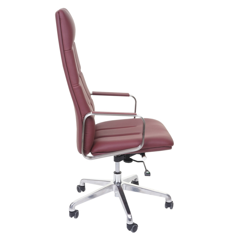 Chaise de bureau chaise pivotante, cuir pleine fleur + similicuir, acier affiné ISO9001 - bordeaux