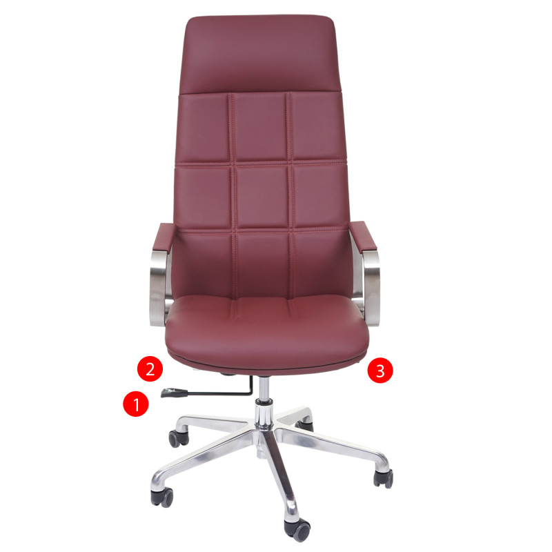 Chaise de bureau chaise pivotante, cuir pleine fleur + similicuir, acier affiné ISO9001 - bordeaux