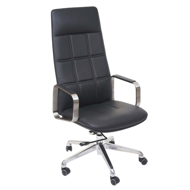Chaise de bureau chaise pivotante, cuir pleine fleur + similicuir, acier affiné ISO9001 - noir