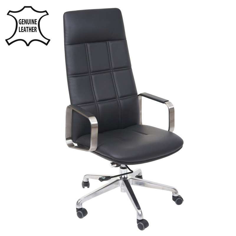 Chaise de bureau chaise pivotante, cuir pleine fleur + similicuir, acier affiné ISO9001 - noir