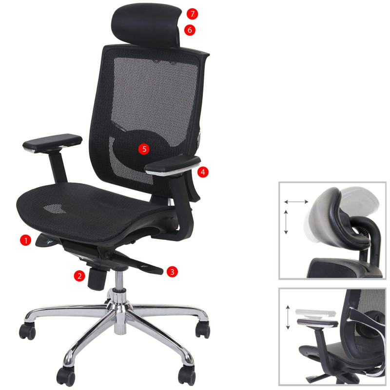 Chaise de bureau chaise pivotante, cuir synthétique, tissu ISO9001 - noir