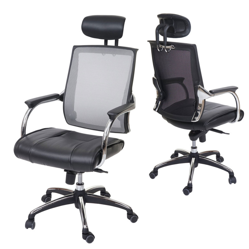 Chaise de bureau chaise pivotante, appui-tête, similicuir/tissu, ISO9001 - noir/gris