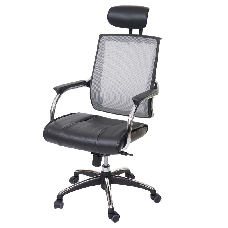 Chaise de bureau chaise pivotante, appui-tête, similicuir/tissu, ISO9001 - noir/gris