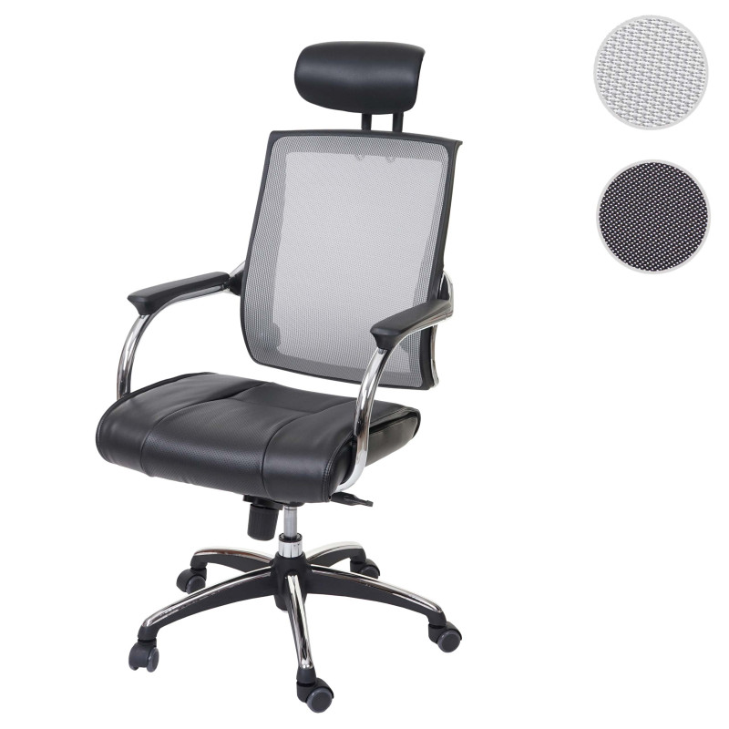 Chaise de bureau chaise pivotante, appui-tête, similicuir/tissu, ISO9001 - noir/gris