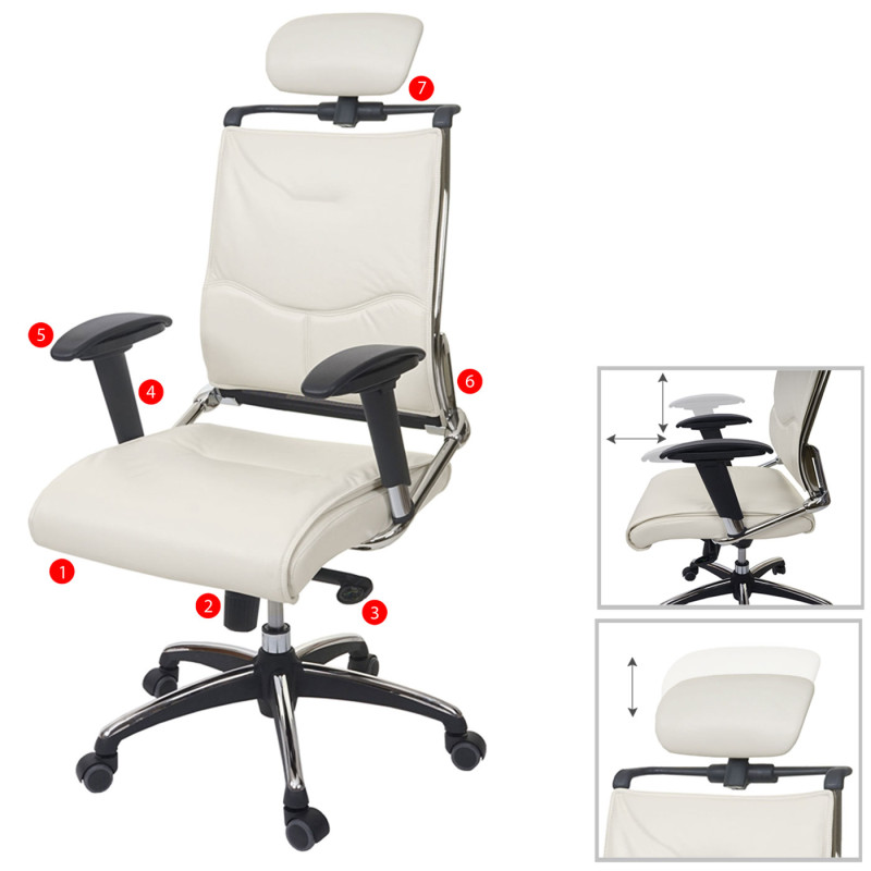 Chaise de bureau chaise pivotante, appui-tête, similicuir, ISO9001 - blanc