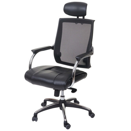 Chaise de bureau chaise pivotante, appui-tête, similicuir/tissu, ISO9001 - noir