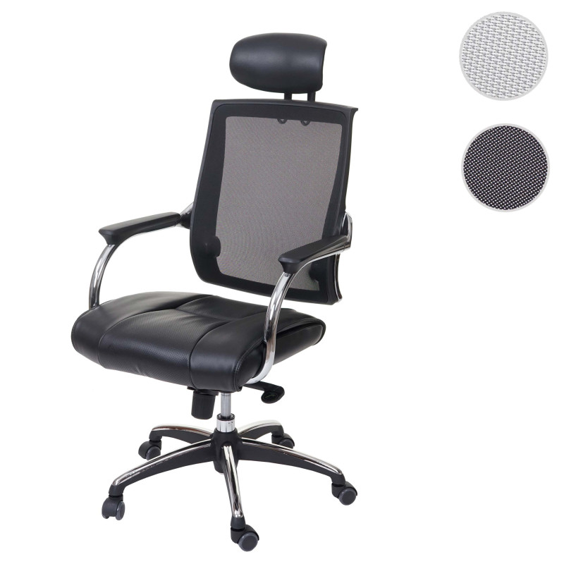 Chaise de bureau chaise pivotante, appui-tête, similicuir/tissu, ISO9001 - noir