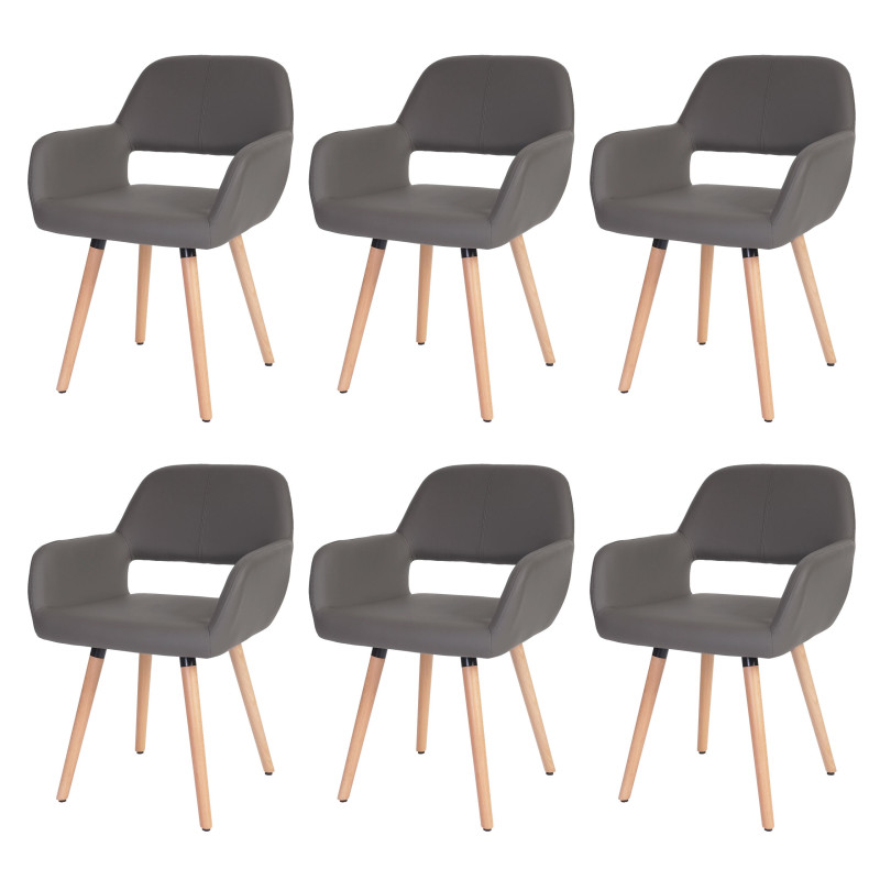 6x chaise de salle à manger II, fauteuil, design rétro des années 50 - similicuir, gris