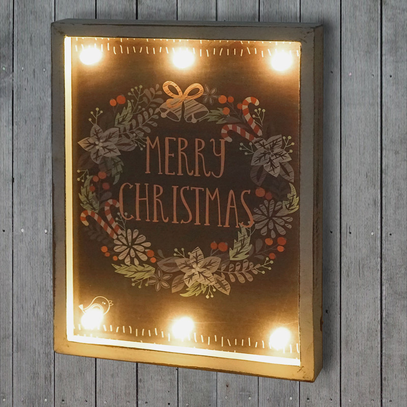 Tableau LED avec illumination, style shabby, vintage, 40x30cm, Merry Christmas