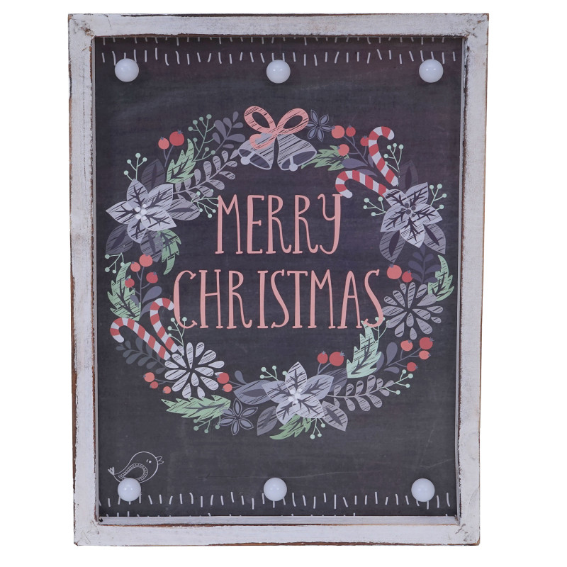 Tableau LED avec illumination, style shabby, vintage, 40x30cm, Merry Christmas