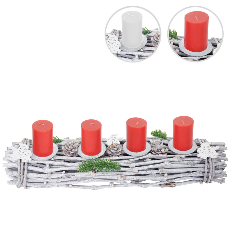 Couronne de l'Avent XXL, décoration de Noël, bois, Ø 48cm, blanc / gris - sans bougies
