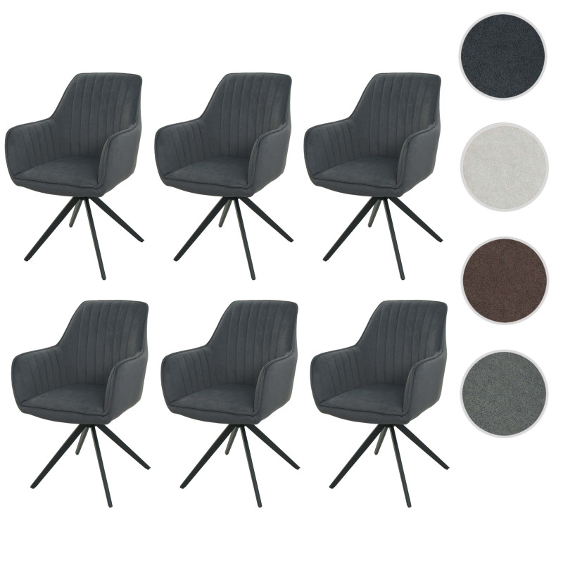 Lot de 6 chaises de salle à manger avec accoudoirs, pivotante Auto-Position tissu/textile - gris clair