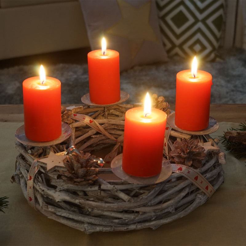 Couronne de l'Avent ronde, décoration de Noël, bois, Ø 30cm, blanc / gris - avec des bougies, rouge