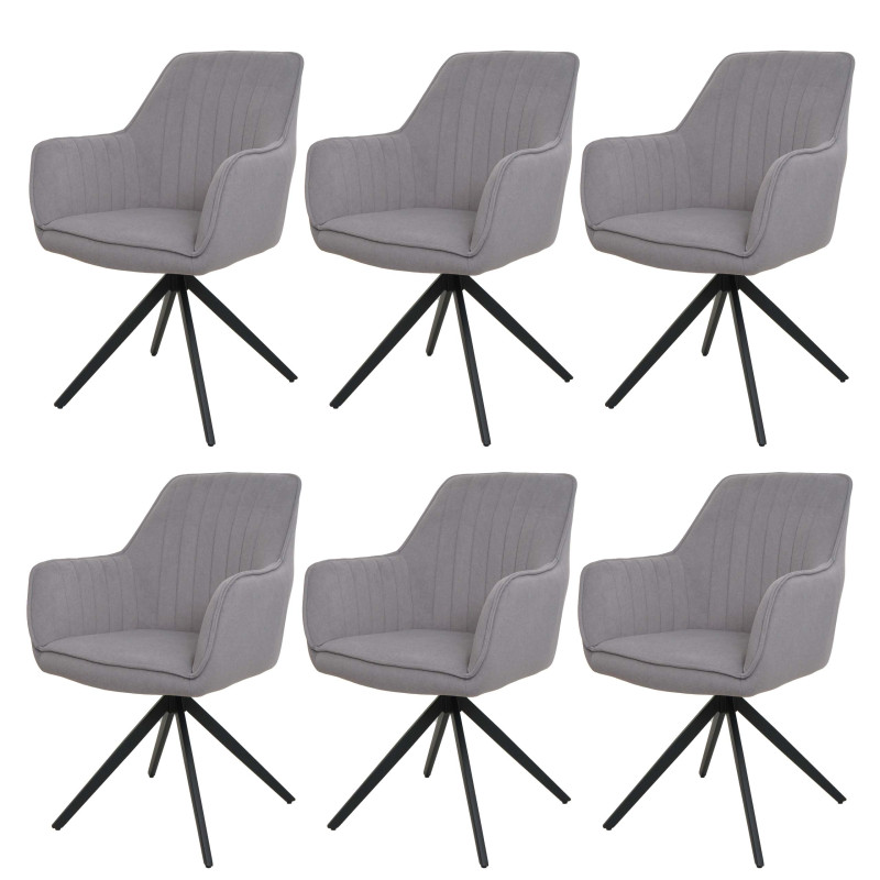 Lot de 6 chaises de salle à manger avec accoudoirs, pivotante Auto-Position tissu/textile - gris clair