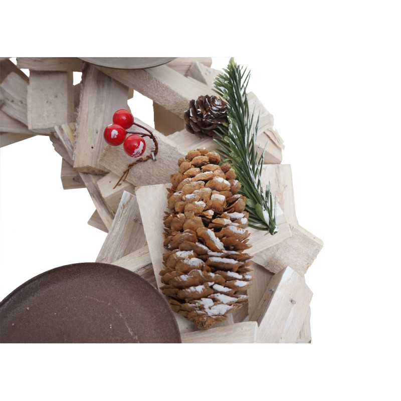 Couronne de l'Avent ronde, décoration de Noël, bois, Ø 40cm, blanc / gris - avec des bougies, rouge