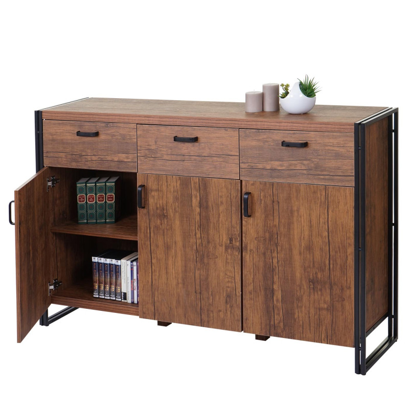 Buffet Commode Bahut Armoire 150x100x40cm Structure 3D, Couleur Chêne Sauvage