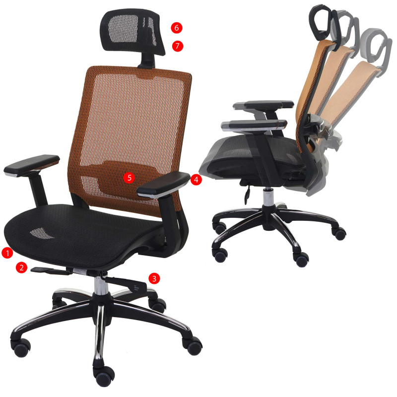 Chaise de bureau chaise pivotante, ergonomique, appui-tête, tissu - noir/orange