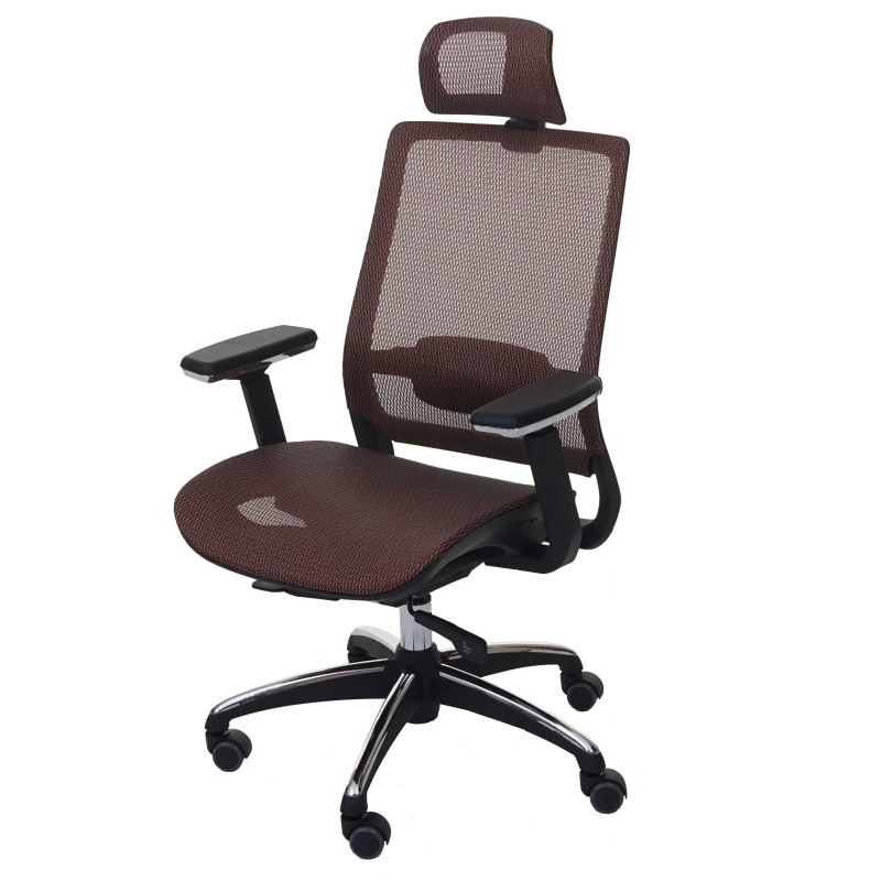 Chaise de bureau chaise pivotante, ergonomique, appui-tête, tissu - brun rouge
