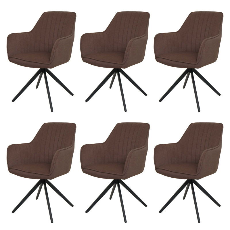 Lot de 6 chaises de salle à manger , chaise avec accoudoirs, pivotante Auto-Position tissu/textile - marron