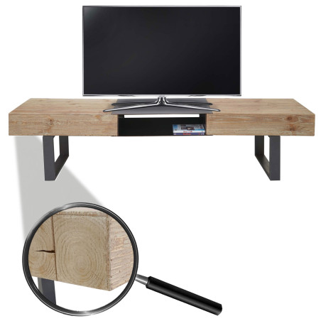 Meuble de télévision table basse TV, sapin massif rustique 46x180x41cm