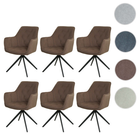 Lot de 6 chaises de salle à manger rembourrée chaise avec accoudoirs, pivotante, métal tissu/textile - gris clair