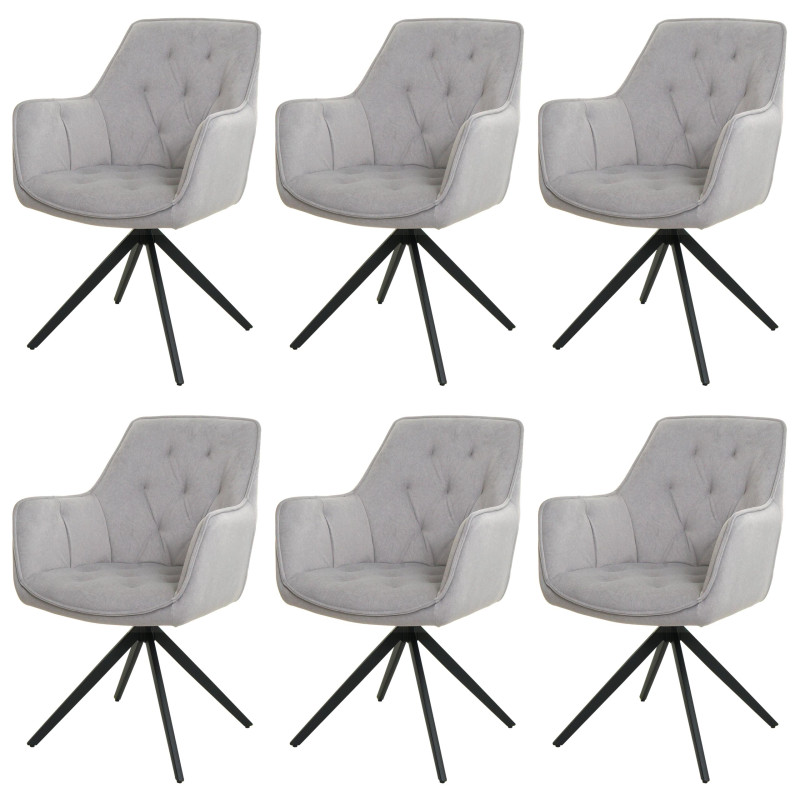 Lot de 6 chaises de salle à manger rembourrée chaise avec accoudoirs, pivotante, métal tissu/textile - gris clair