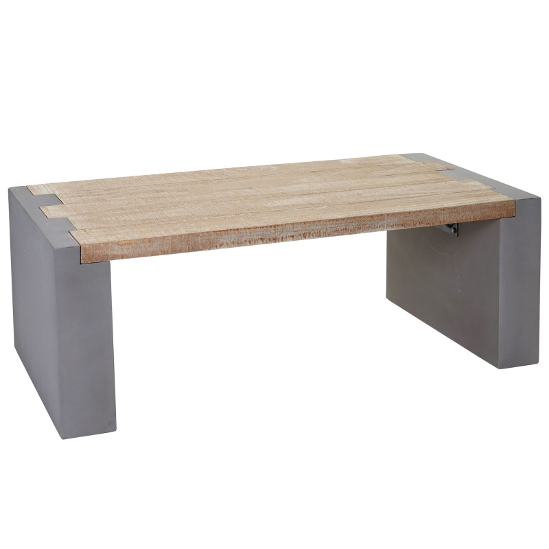 Table Basse de Salon Design Béton Sapin Massif Rustique 46x122x60cm