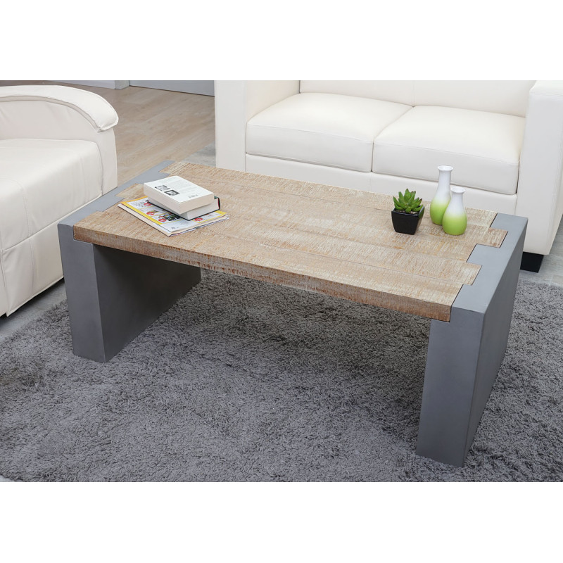 Table Basse de Salon Design Béton Sapin Massif Rustique 46x122x60cm