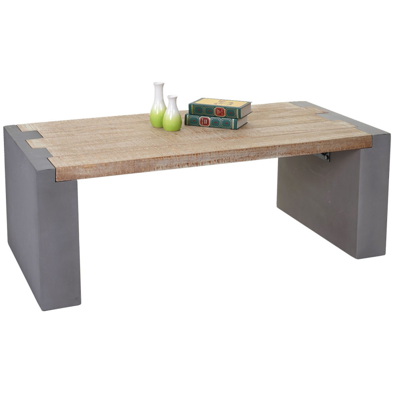 Table Basse de Salon Design Béton Sapin Massif Rustique 46x122x60cm