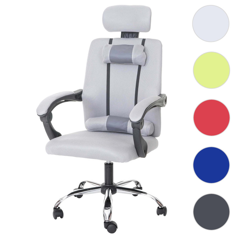 Chaise de bureau jeunesse chaise pivotante, appui-tête, accoudoirs, tissu - bleu
