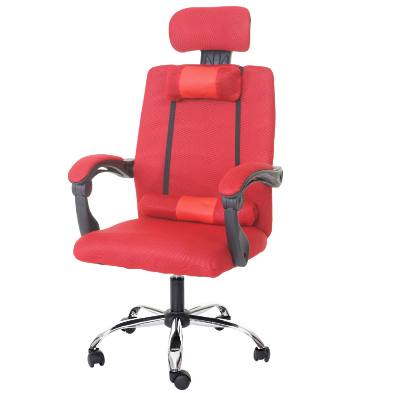 Chaise de bureau jeunesse chaise pivotante, appui-tête, accoudoirs, tissu - rouge