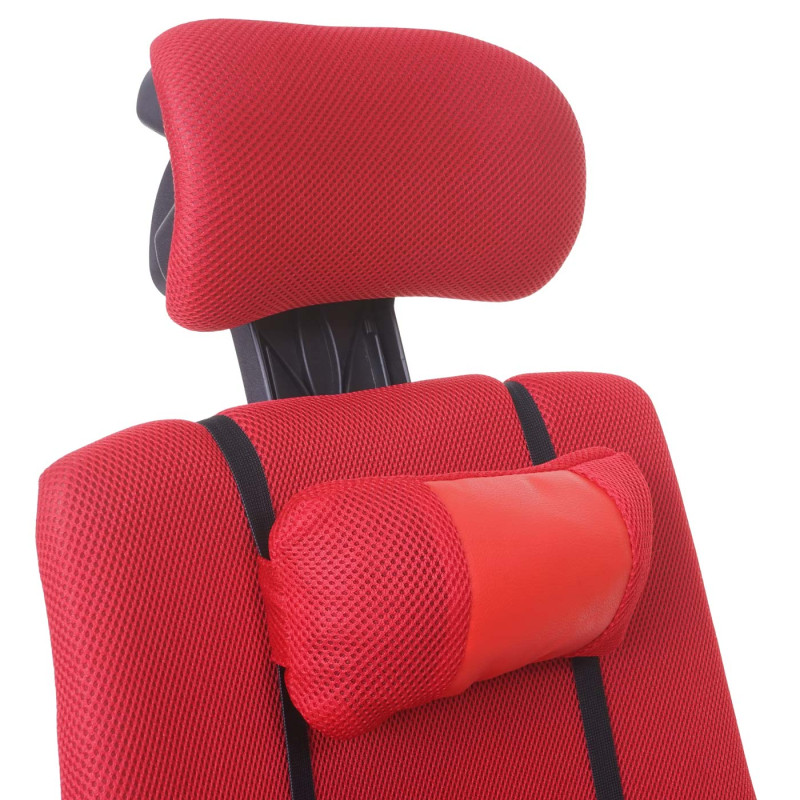 Chaise de bureau jeunesse chaise pivotante, appui-tête, accoudoirs, tissu - rouge
