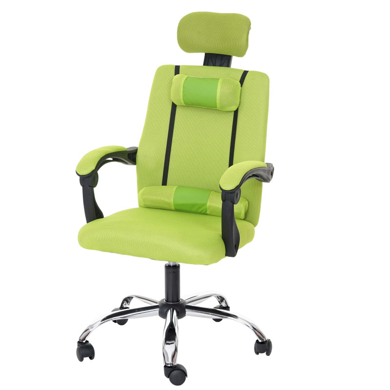 Chaise de bureau jeunesse chaise pivotante, appui-tête, accoudoirs, tissu - vert